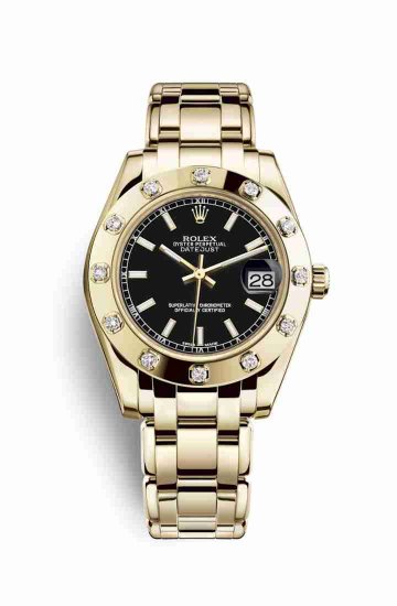 Swiss Replica Rolex Pearlmaster 34 81318 Black Dial Watch - Click Image to Close