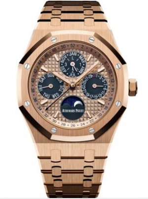 Swiss Replica Audemars Piguet Royal Oak Perpetual Calendar 41 Pink Gold Blue 26584OR.OO.1220OR.01