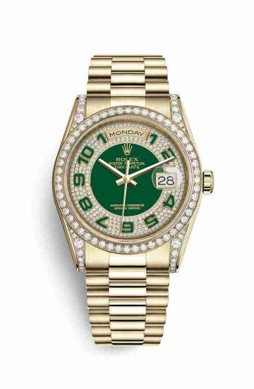 Swiss Replica Rolex Day-Date 36 118388 Green diamond paved Dial Watch - Click Image to Close