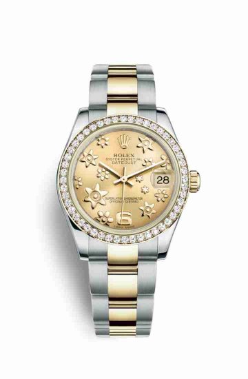 Swiss Replica Rolex Datejust 31 Yellow 178383 Champagne raised floral motif Dial Watch - Click Image to Close