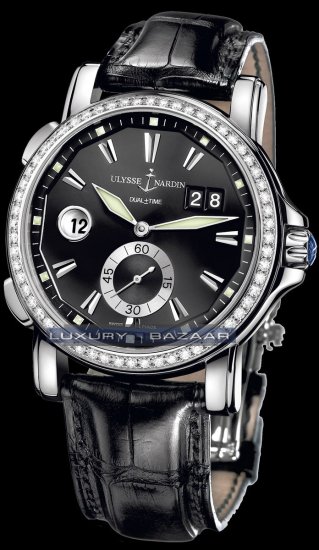 Ulysse Nardin Dual Time 42mm (SS-Diamonds / Black / Leather) 243 - Click Image to Close