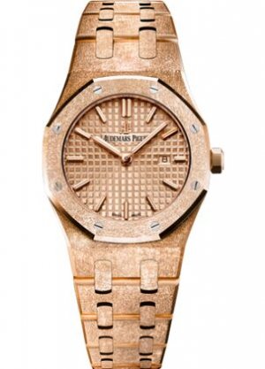 Swiss Replica Audemars Piguet Royal Oak 67653 Quartz Frosted Pink Gold Pink Bracelet 67653OR.GG.1263OR.02