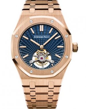 Swiss Replica Audemars Piguet Royal Oak Ultra Thin Tourbillon Pink Gold Blue Evolutive 26522OR.OO.1220OR.01