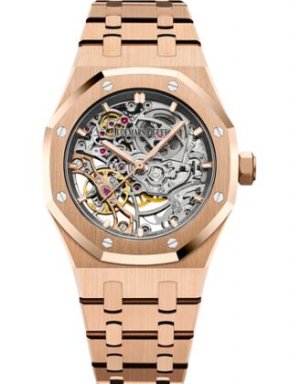 Swiss Replica Audemars Piguet Royal Oak Double Balance Wheel Openworked Pink Gold 15467OR.OO.1256OR.01