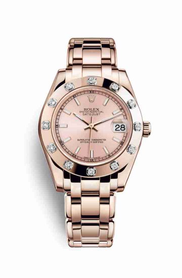 Swiss Replica Rolex Pearlmaster 34 Everose gold 81315 Pink Dial Watch - Click Image to Close