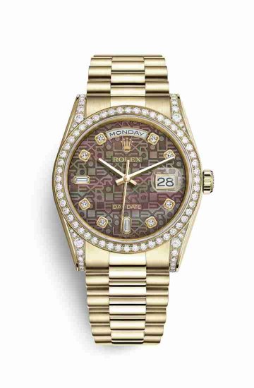 Swiss Replica Rolex Day-Date 36 118388 Black mother-of-pearl Jubilee diamonds Watch - Click Image to Close