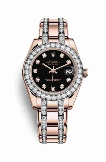 Swiss Replica Rolex Pearlmaster 34 Everose gold 81285 Black diamonds Watch - Click Image to Close