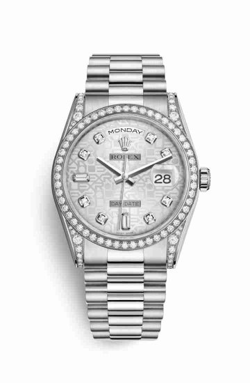 Swiss Replica Rolex Day-Date 36 diamonds 118389 Silver Jubilee diamonds Watch - Click Image to Close