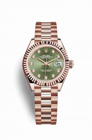 Swiss Replica Rolex Datejust 28 Everose gold Olive green diamonds m279175-0009