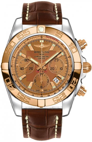 Fake Breitling Chronomat 44 Steel and Rose Gold Polished Bezel Croco Strap Tang Watch - Click Image to Close