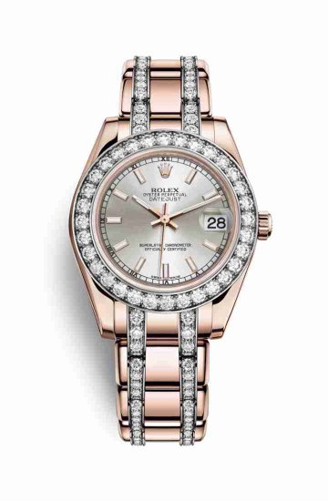 Swiss Replica Rolex Pearlmaster 34 Everose gold 81285 Silver Dial Watch - Click Image to Close