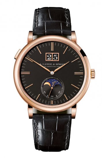 Swiss Replica A. Lange & Sohne 384.031 Saxonia Moonphase Pink Gold/Black Watch - Click Image to Close