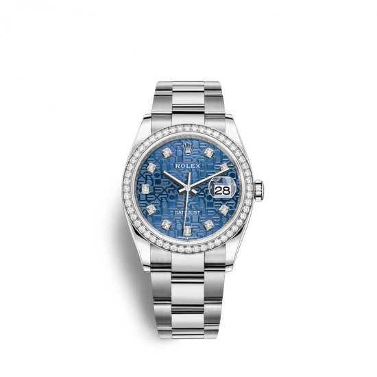 Fake Rolex Datejust 36 Oystersteel 18 ct white gold M126284RBR-0004 Blue jubilee design set with diamonds Dial Watch - Click Image to Close