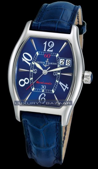 Ulysse Nardin Michelangelo Big Date (SS / Blue Arabic / Leather) - Click Image to Close