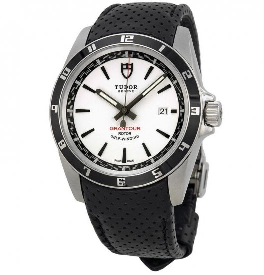 Tudor Grantour White Dial Black Microperforated Leather Men's Wa - Click Image to Close