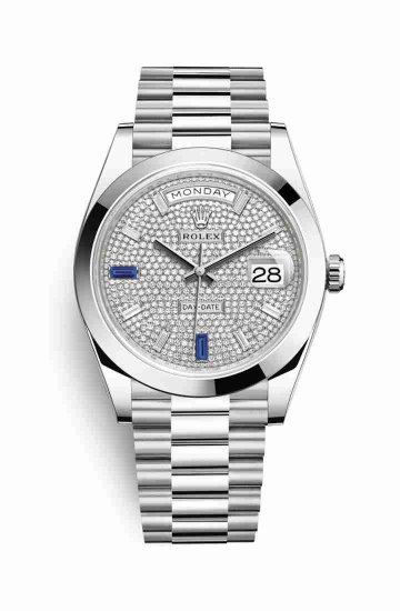 Swiss Replica Rolex Day-Date 40 Platinum 228206 Paved diamonds sapphires Dial Watch - Click Image to Close