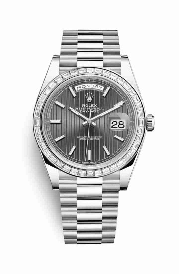 Swiss Replica Rolex Day-Date 40 Platinum 228396TBR Dark rhodium stripe motif Dial Watch - Click Image to Close