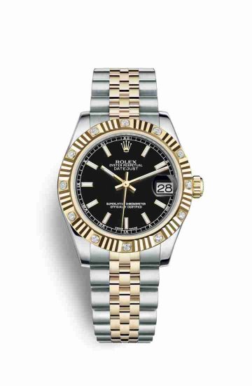 Swiss Replica Rolex Datejust 31 Yellow 178313 Black Dial Watch - Click Image to Close