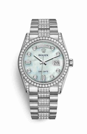 Swiss Replica Rolex Day-Date 36 diamonds 118389 Platinum mother-of-pearl oxford motif diamonds Watch - Click Image to Close