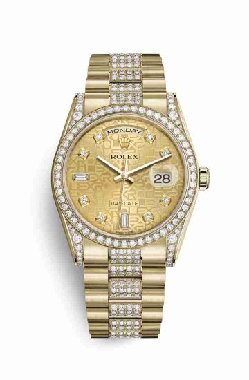 Swiss Replica Rolex Day-Date 36 118388 Champagne Jubilee diamonds Watch - Click Image to Close