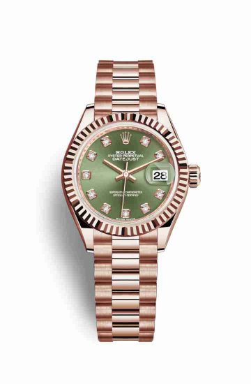 Swiss Replica Rolex Datejust 28 Everose gold Olive green diamonds m279175-0009 - Click Image to Close