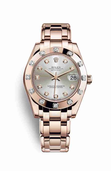 Swiss Replica Rolex Pearlmaster 34 Everose gold 81315 Silver diamonds Watch - Click Image to Close