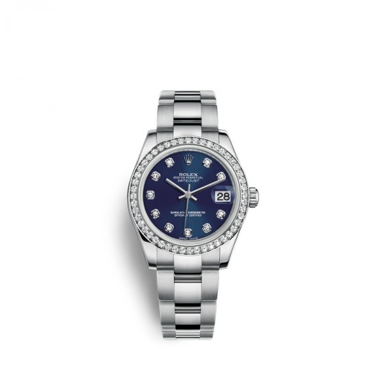 Fake Rolex Datejust 31 Oystersteel 18 ct white gold M178384-0067 Blue set with diamonds Dial Watch - Click Image to Close