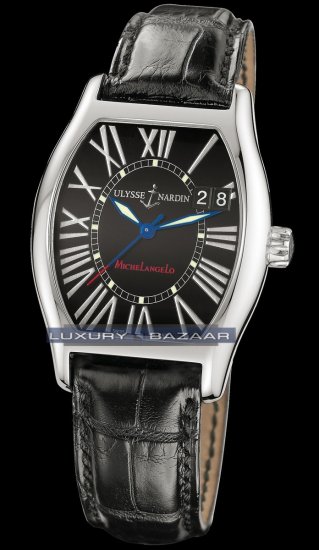 Ulysse Nardin Michelangelo Big Date (SS / Black Roman / Leather) - Click Image to Close