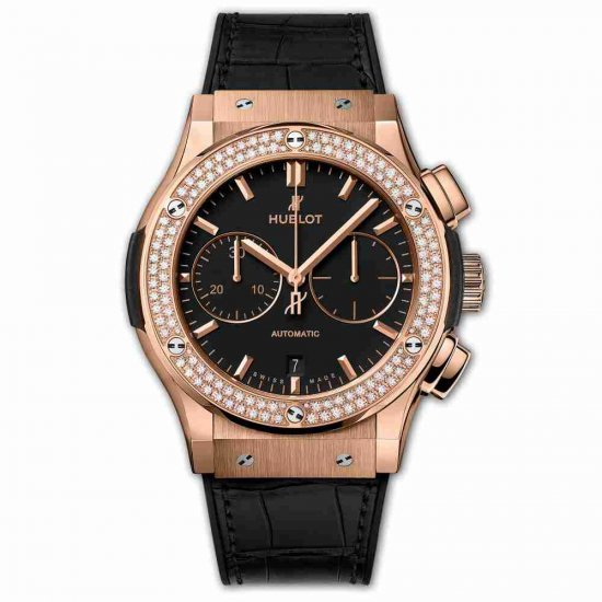 Swiss Replica Hublot Chronograph King Gold Diamonds 45mm Classic Fusiones 521.OX.1181.LR.1104 - Click Image to Close