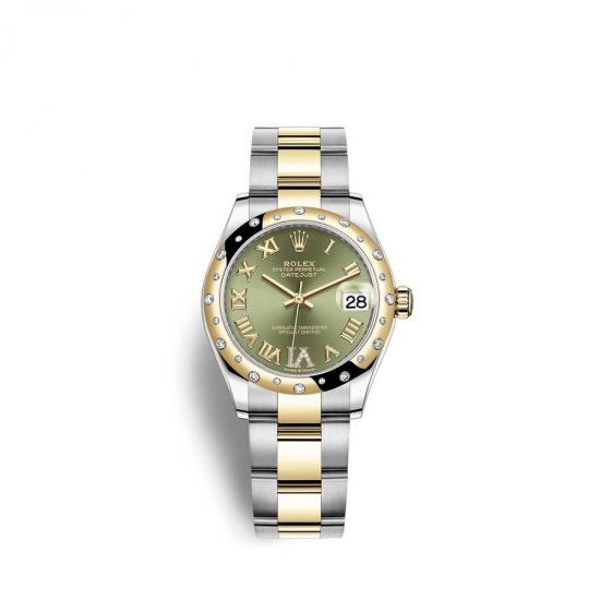 Fake Rolex Datejust 31 Oystersteel 18 ct yellow gold M278343RBR-0015 Olive green set with diamonds Dial Watch - Click Image to Close