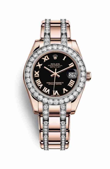 Swiss Replica Rolex Pearlmaster 34 Everose gold 81285 Black Dial Watch - Click Image to Close