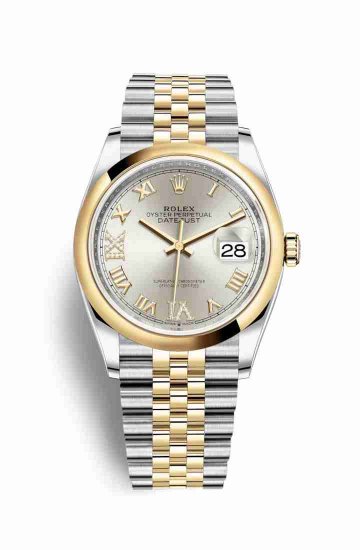 Swiss Replica Rolex Datejust 36 Yellow 126203 Silver diamonds Watch - Click Image to Close