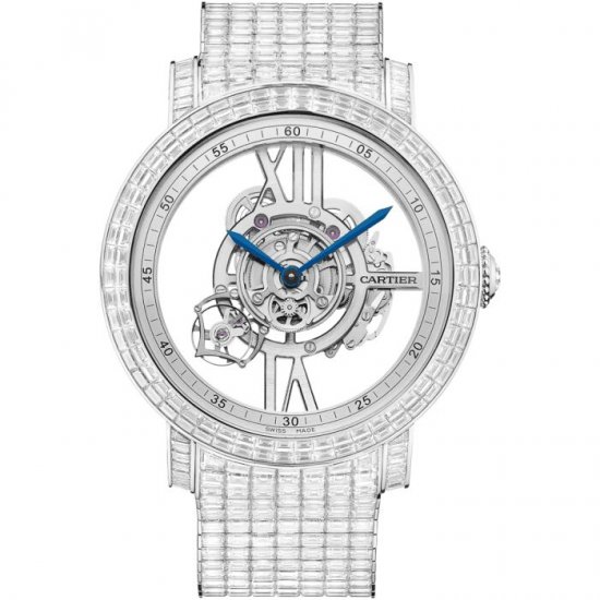 Copy Cartier Rotonde de Cartier Astrotourbillon Skeleton HPI00941 Platinum Watch - Click Image to Close