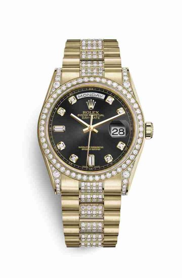 Swiss Replica Rolex Day-Date 36 118388 Black diamonds Watch - Click Image to Close