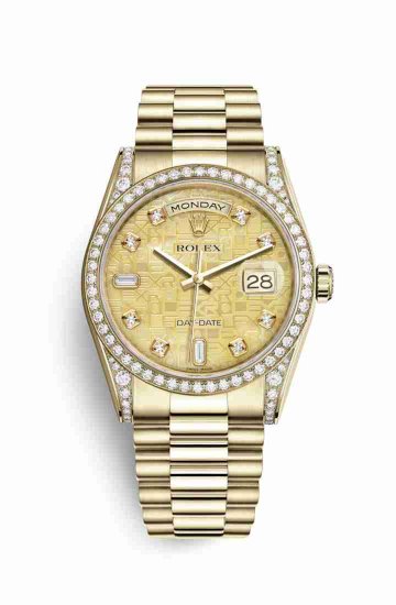 Swiss Replica Rolex Day-Date 36 118388 Champagne mother-of-pearl Jubilee diamonds Watch - Click Image to Close