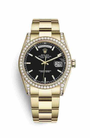 Swiss Replica Rolex Day-Date 36 118388 Black Dial Watch - Click Image to Close