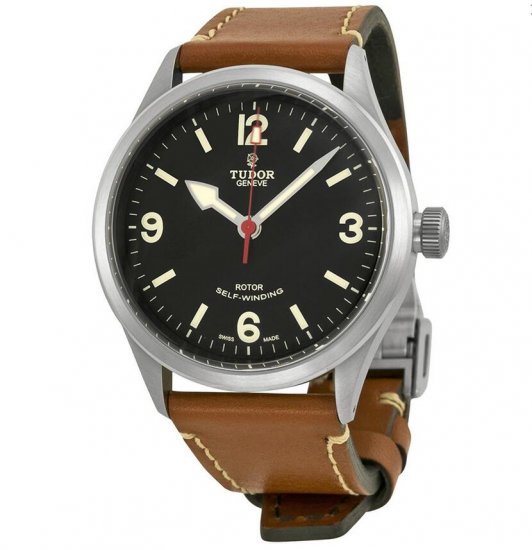 Tudor Heritage Ranger Automatic Black Dial Brown Leather Men's W - Click Image to Close