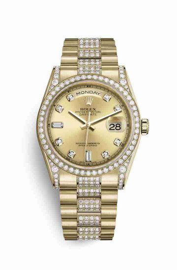 Swiss Replica Rolex Day-Date 36 118388 Champagne diamonds Watch - Click Image to Close