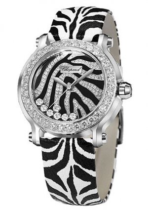 Swiss Replica Chopard Happy Sport Zebra Special Edition In Steel With White Gold Diamond Bezel 278475-2003