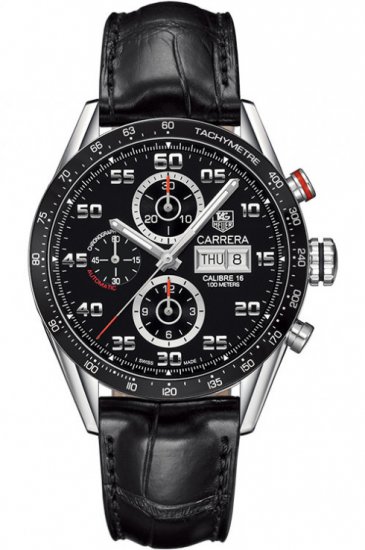 Swiss Replica Tag Heuer Carrera Black Dial Automatic Chronograph Mens Watch - Click Image to Close