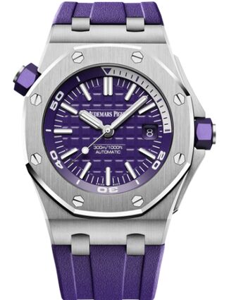 Swiss Replica Audemars Piguet Royal Oak Offshore Diver Stainless Steel Purple 15710ST.OO.A077CA.01 - Click Image to Close