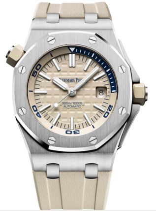 Swiss Replica Audemars Piguet Royal Oak Offshore Diver Stainless Steel Beige 15710ST.OO.A085CA.01 - Click Image to Close