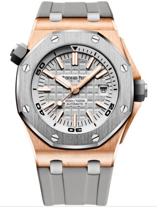 Swiss Replica Audemars Piguet Royal Oak Offshore Diver Pink Gold Titanium/Silver 15711OI.OO.A006CA.01 - Click Image to Close