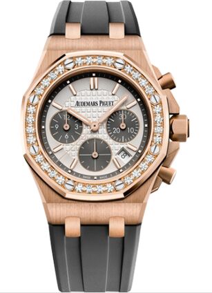 Swiss Replica Audemars Piguet Royal Oak OffShore 26231 Lady Chronograph Pink Gold Silver Diamond 26231OR.ZZ.D003CA.01 - Click Image to Close