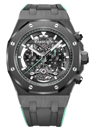 Swiss Replica Audemars Piguet Royal Oak Tourbillon Chronograph Openworked Green 26343CE.OO.D002CA.03 - Click Image to Close