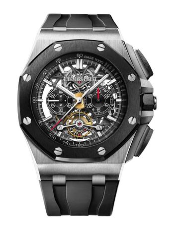 Swiss Replica Audemars Piguet Royal Oak Offshore Tourbillon Chronograph Open-Worked Titanium 26348IO.OO.A002CA.01 - Click Image to Close