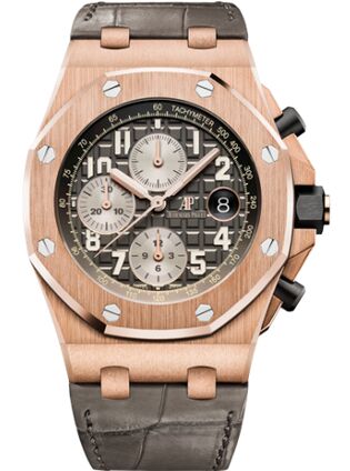 Swiss Replica Audemars Piguet Royal Oak Offshore 26470 Pink Gold Grey Alligator 26470OR.OO.A125CR.01 - Click Image to Close