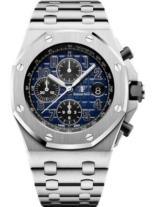 Swiss Replica Audemars Piguet Royal Oak Offshore 26470 Platinum Smoked Blue Bracelet 26470PT.OO.1000PT.02 - Click Image to Close