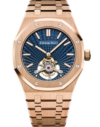 Swiss Replica Audemars Piguet Royal Oak Ultra Thin Tourbillon Pink Gold Blue Evolutive 26522OR.OO.1220OR.01 - Click Image to Close