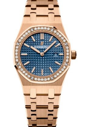 Swiss Replica Audemars Piguet Royal Oak 67651 Quartz Pink Gold Blue Bracelet 67651OR.ZZ.1261OR.02